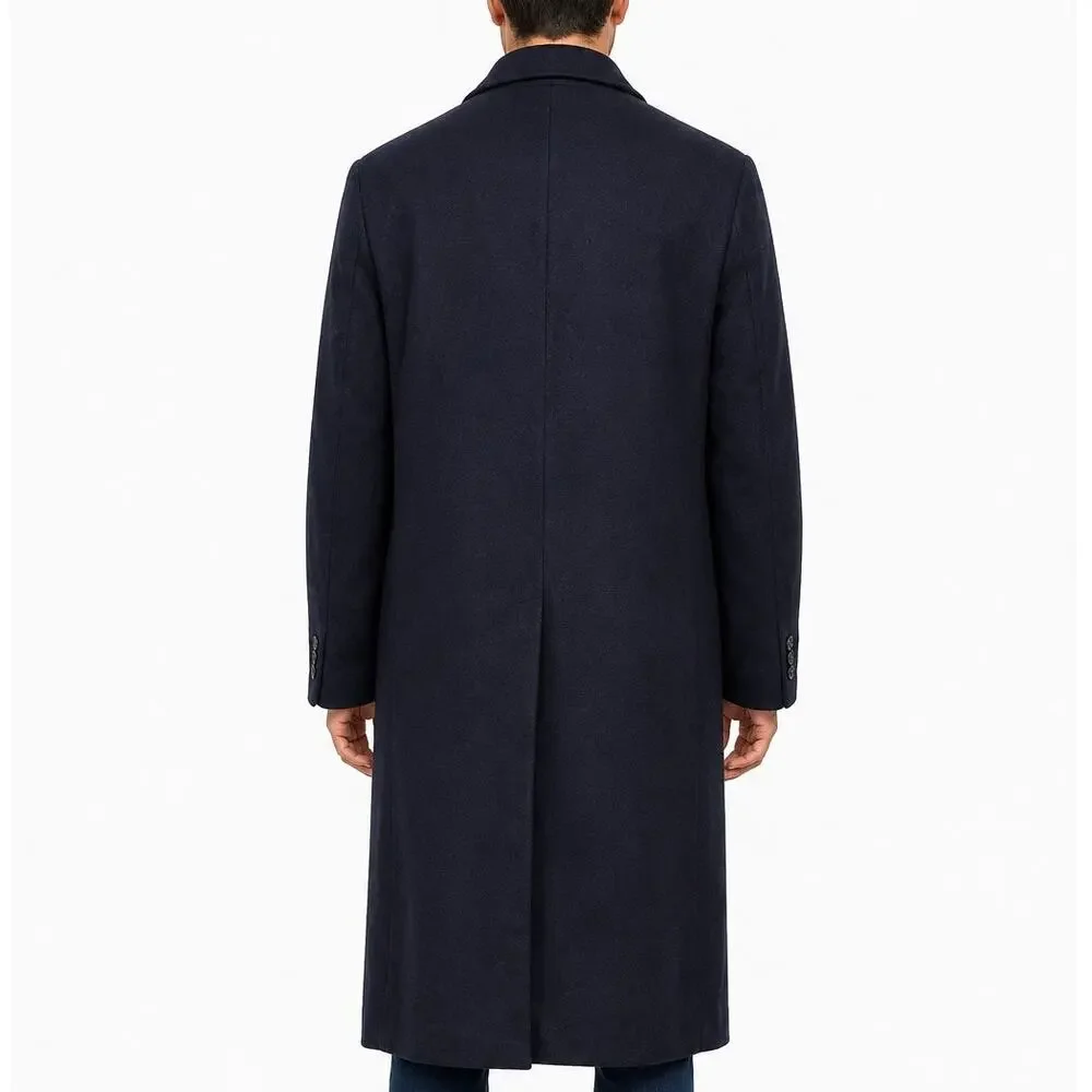 Vintage Beale & Inman London England 100% Cashmere Long Coat Men 44R Navy